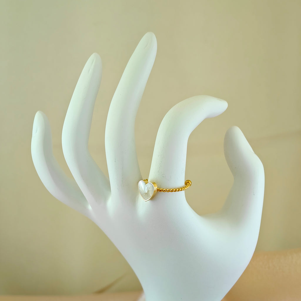 Dainty Mother of Pearl Heart Anti-Tarnish Korean Twig Ring