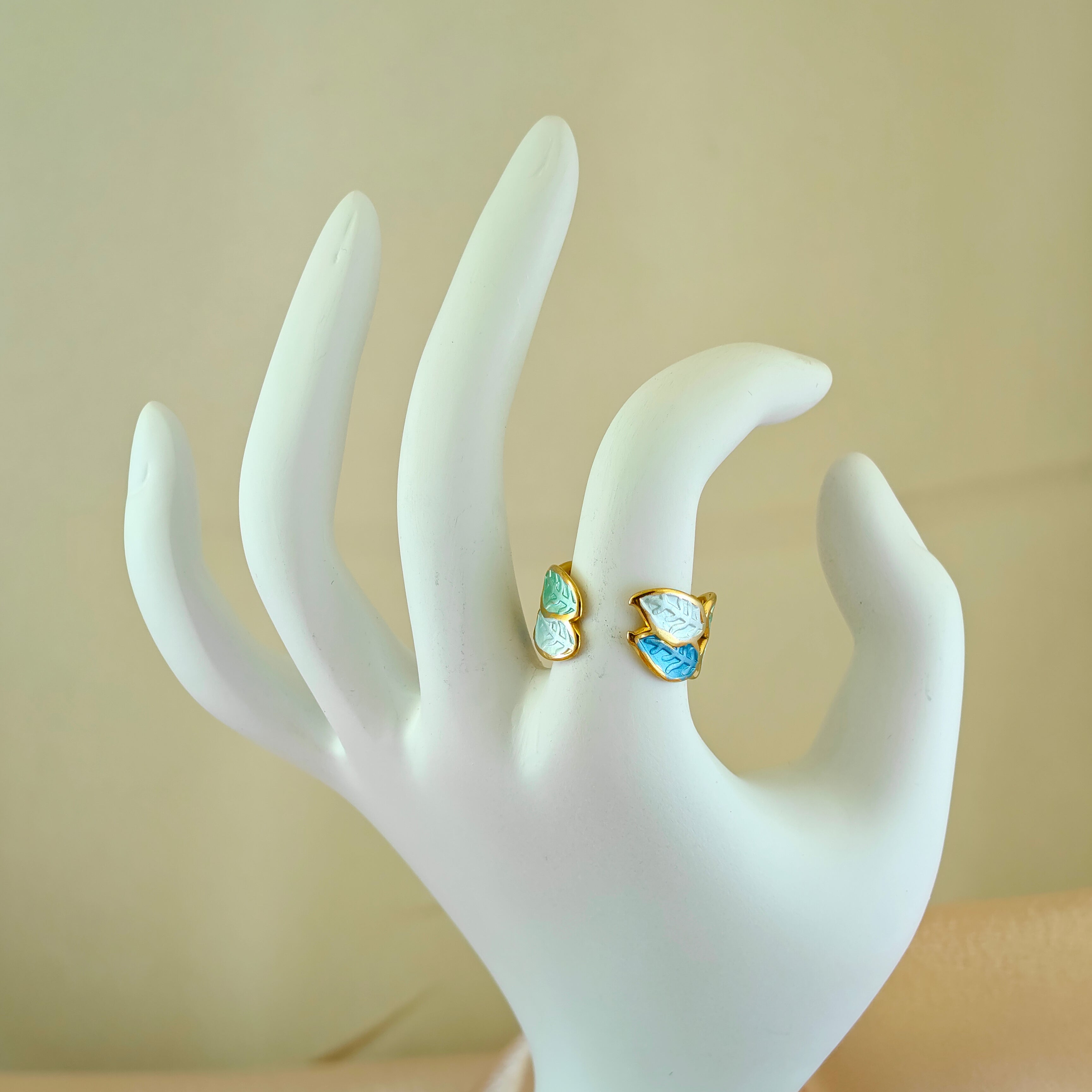 Blue Butterfly Enamel Anti-Tarnish Korean Open Ring