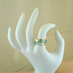 Blue Butterfly Enamel Anti-Tarnish Korean Open Ring