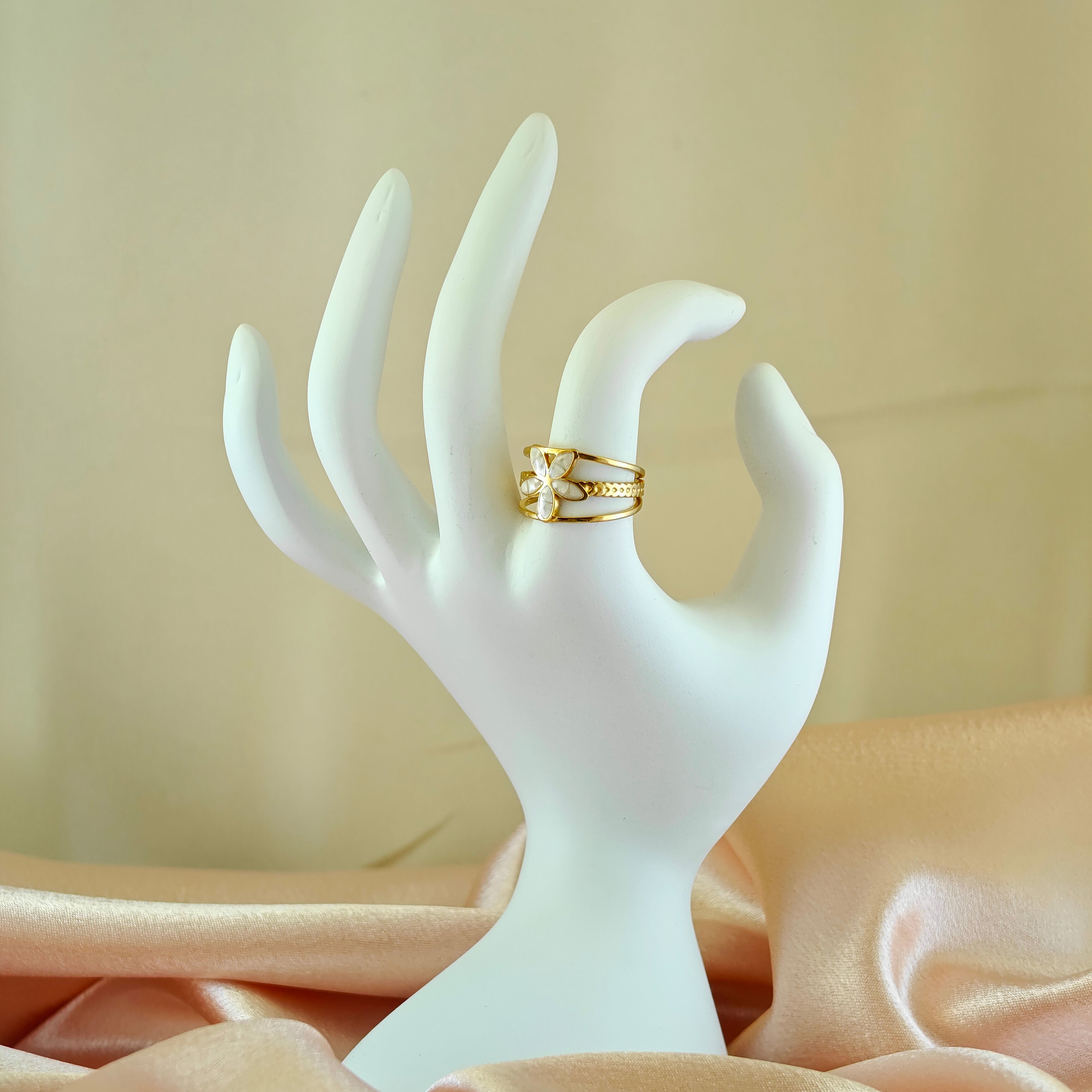 Layered Anti-Tarnish Korean Flower Ring with Crystal Petals