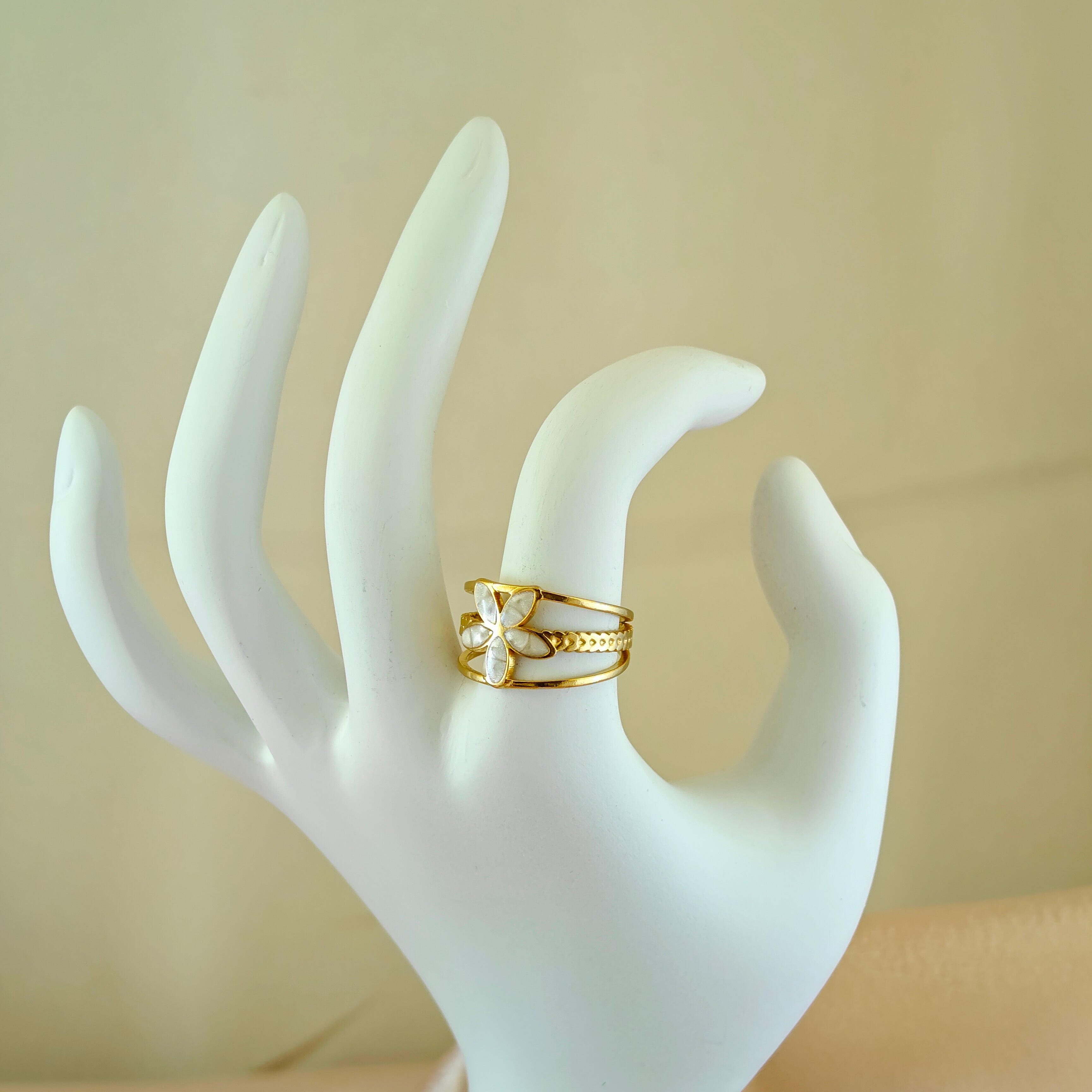 Layered Anti-Tarnish Korean Flower Ring with Crystal Petals