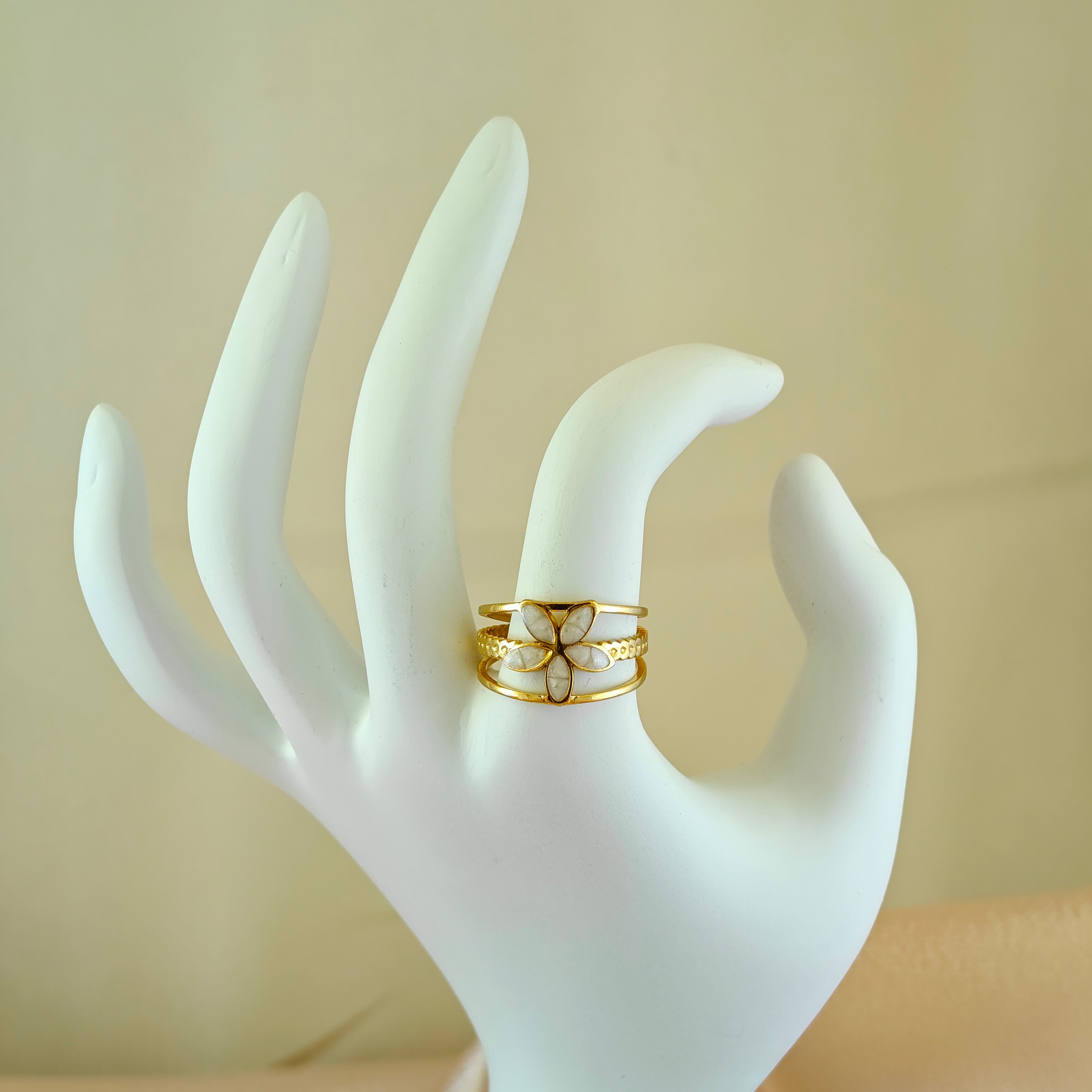 Layered Anti-Tarnish Korean Flower Ring with Crystal Petals