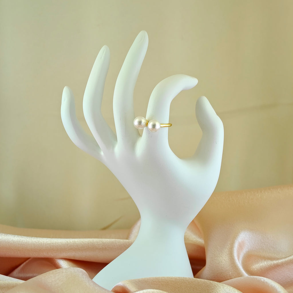 Gold-Plated Anti-Tarnish Korean Adjustable Bypass Pearl Ring