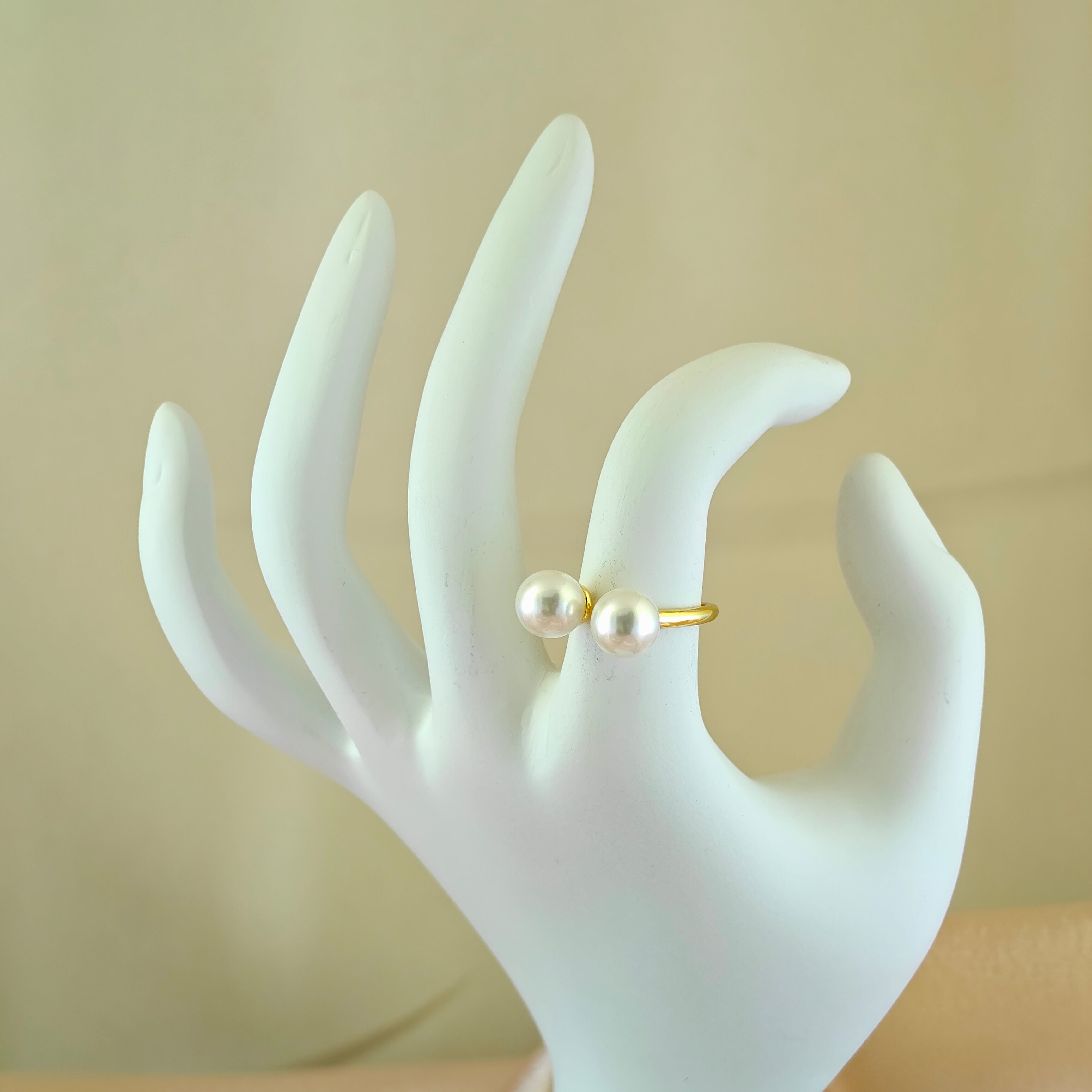 Gold-Plated Anti-Tarnish Korean Adjustable Bypass Pearl Ring