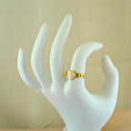 Korean Anti Tarnish Jewelry  Luxe Gold-Tone Heart Accented Chain Ring