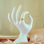 Korean Anti Tarnish Jewelry  Luxe Gold-Tone Heart Accented Chain Ring