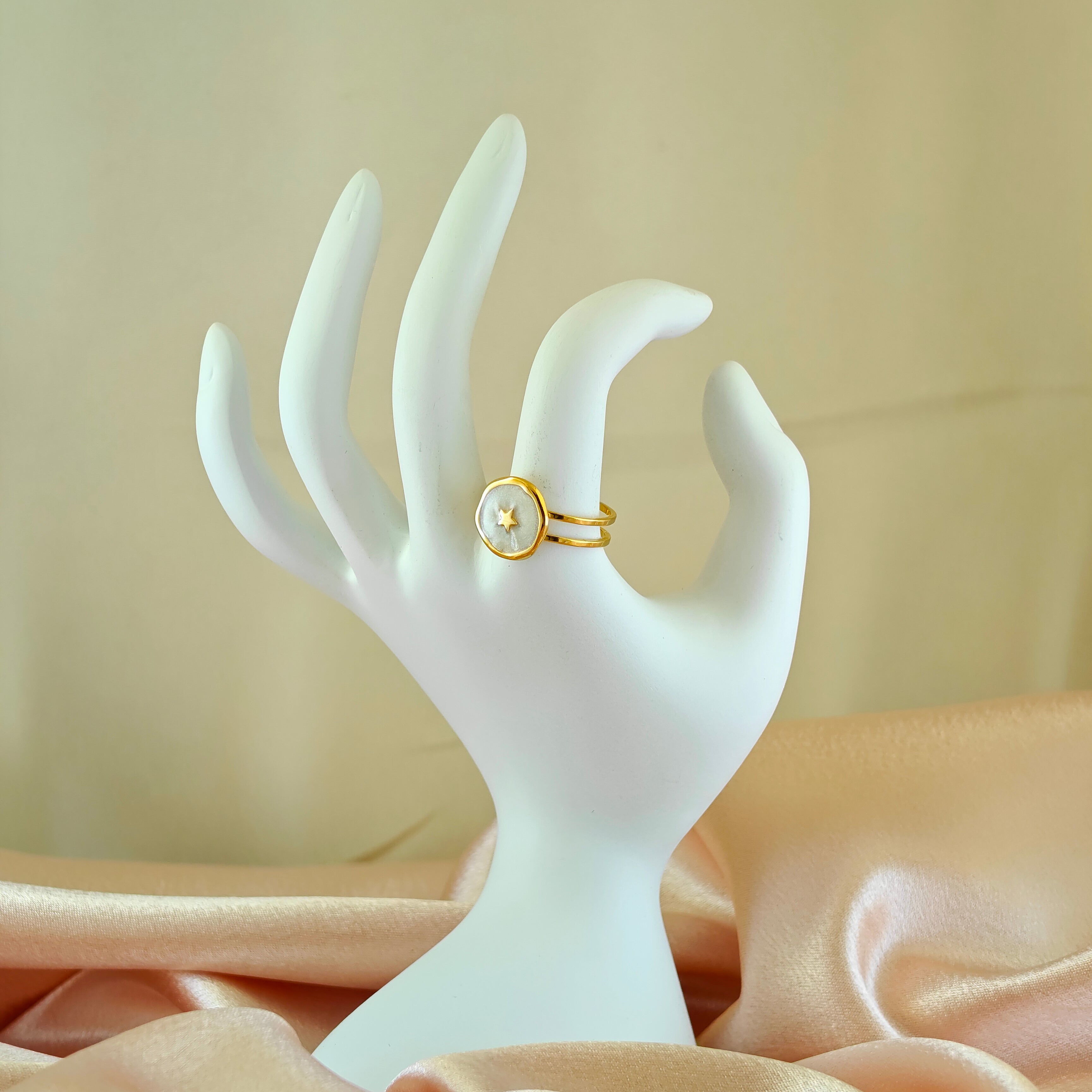 Modern Gold Double Ring with Star Charm Non-Tarnishing Korean Jewelry