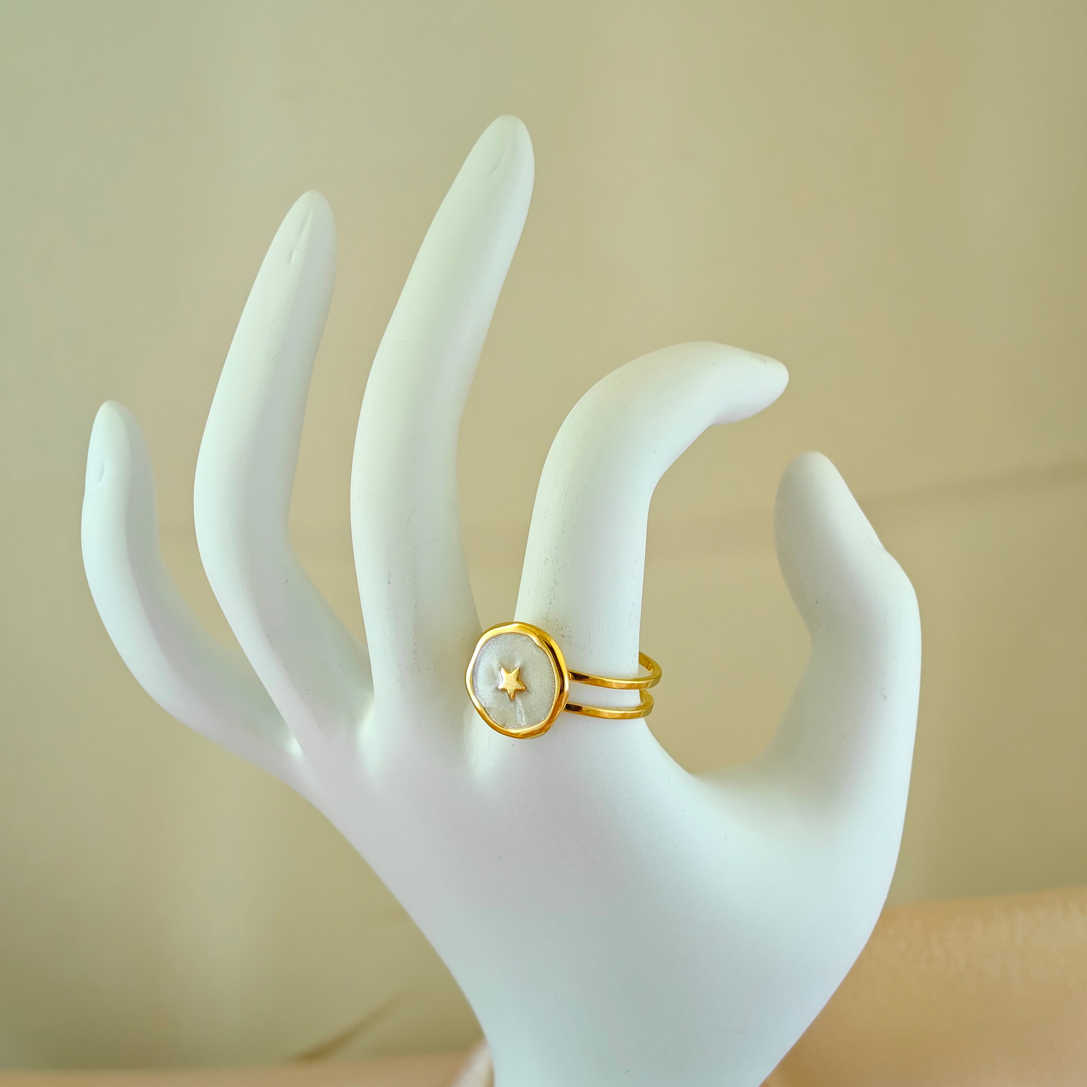 Modern Gold Double Ring with Star Charm Non-Tarnishing Korean Jewelry