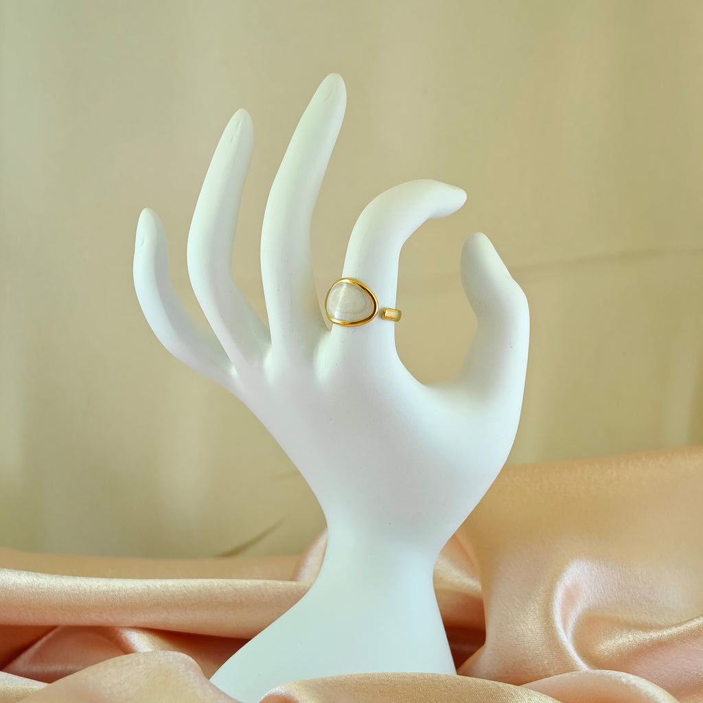 Korean Anti Tarnish Jewelry Modern Abstract Stone Gold Band Ring