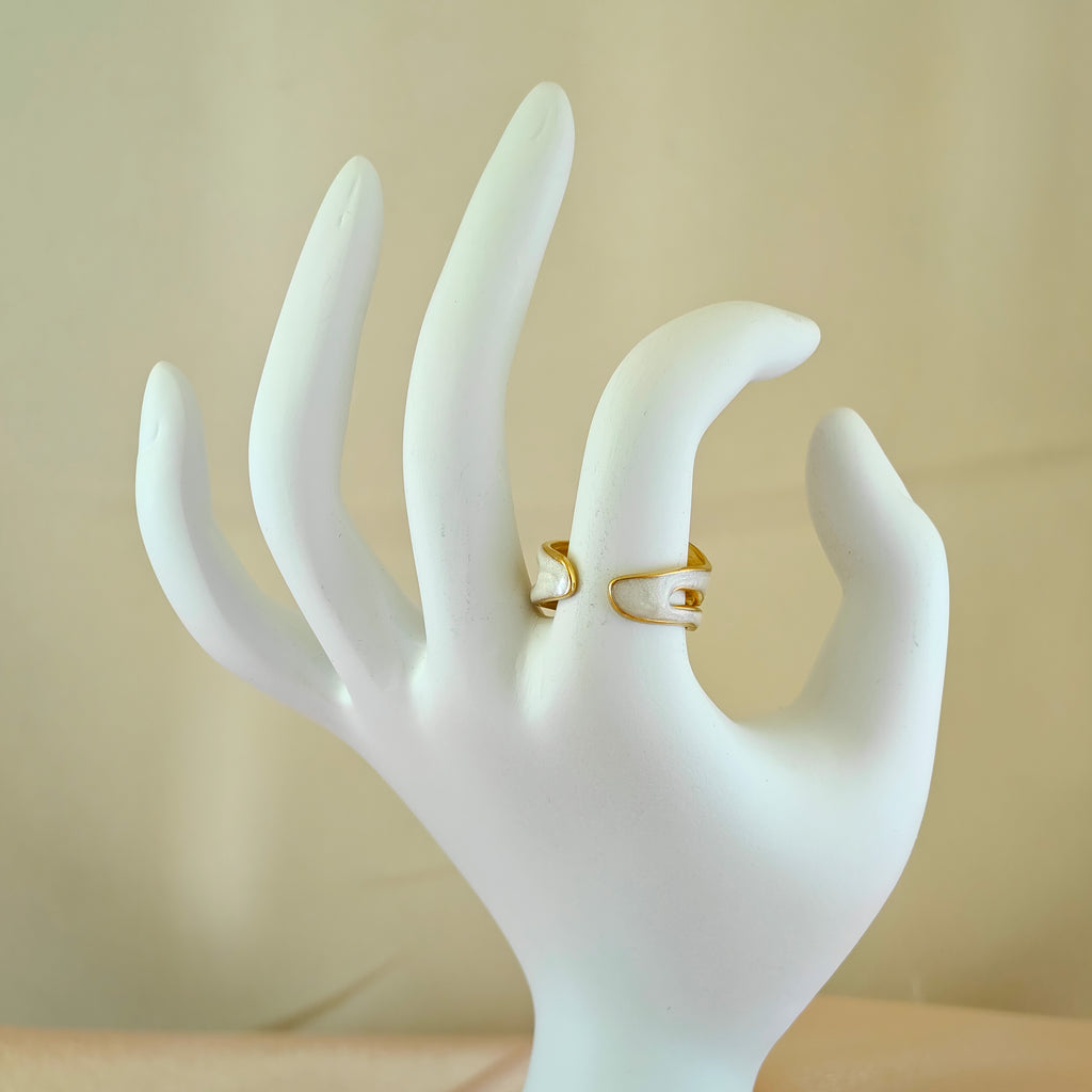 White Enamel Wave Anti Tarnish Korean Ring