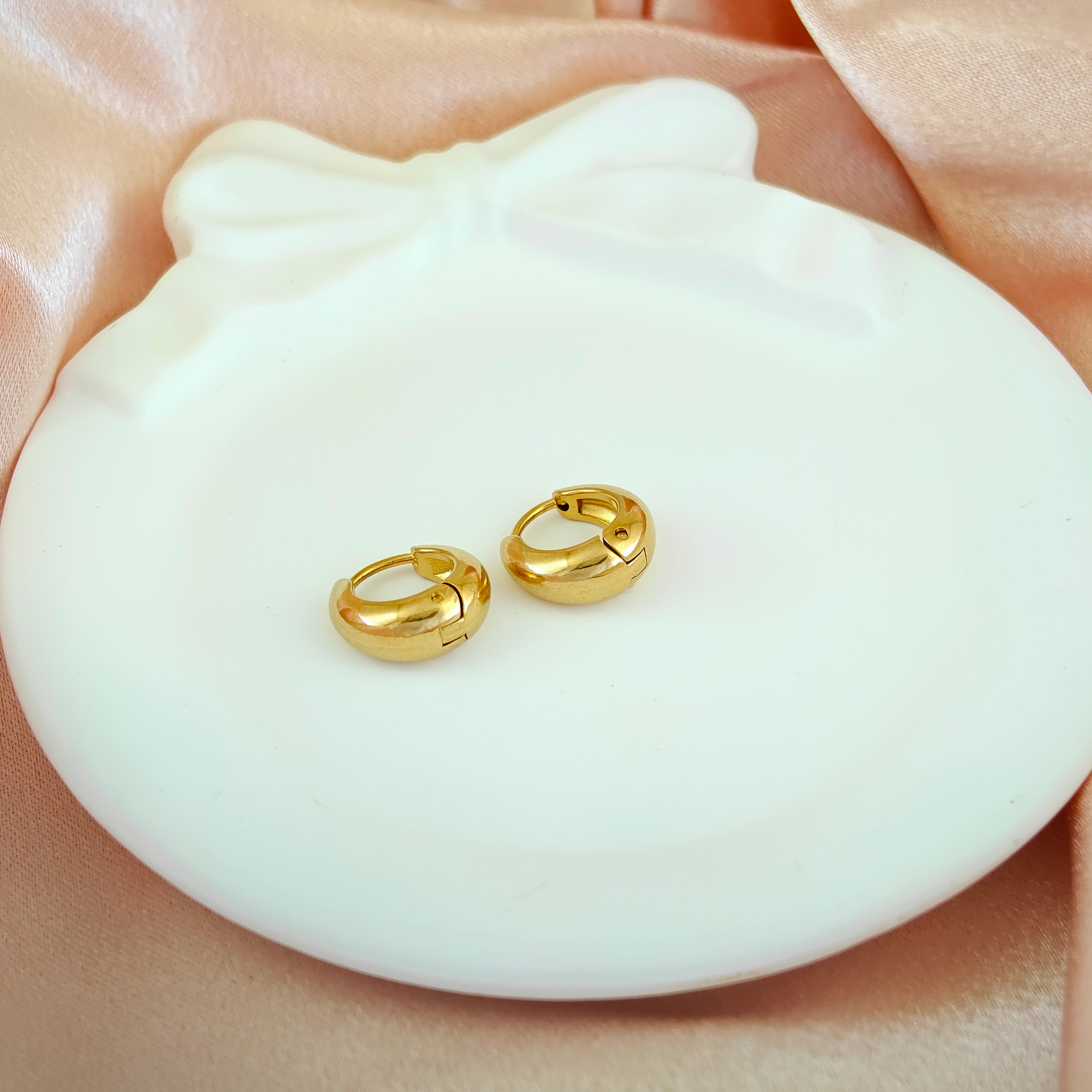 Thick Dome Anti Tarnish Korean Huggie Hoops