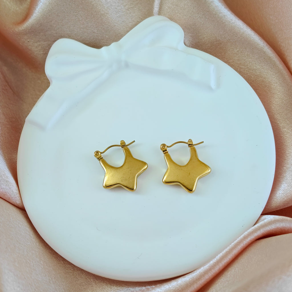 Gold Tone Non-Tarnishing Korean Star Hoops