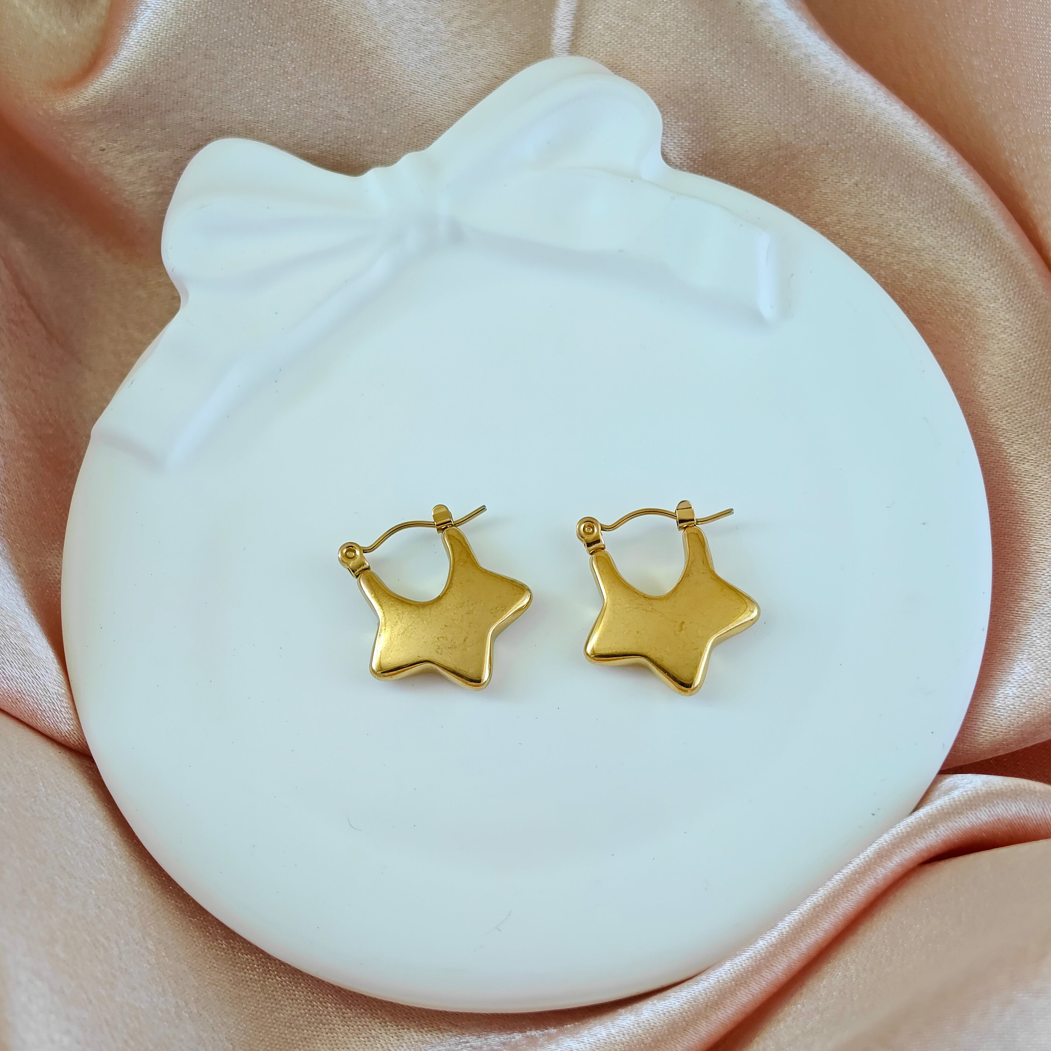 Gold Tone Non-Tarnishing Korean Star Hoops