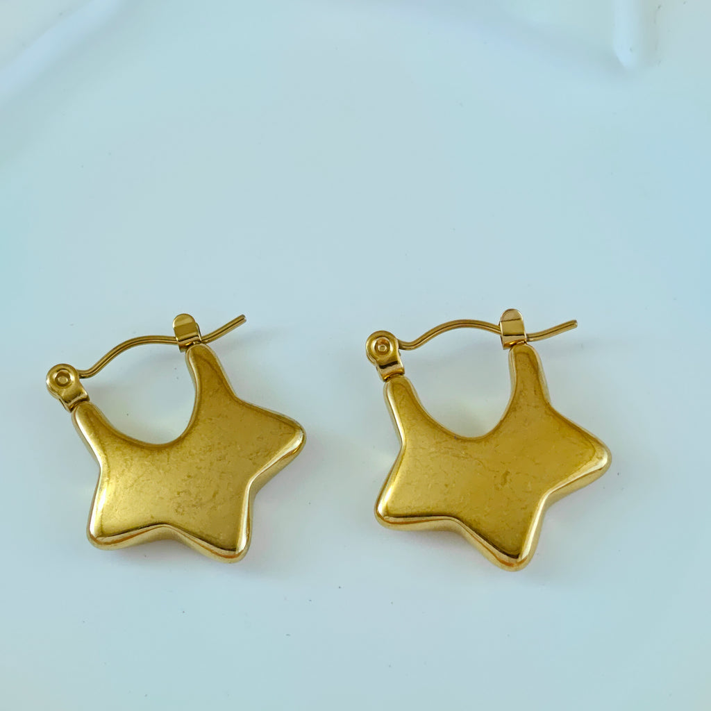 Gold Tone Non-Tarnishing Korean Star Hoops
