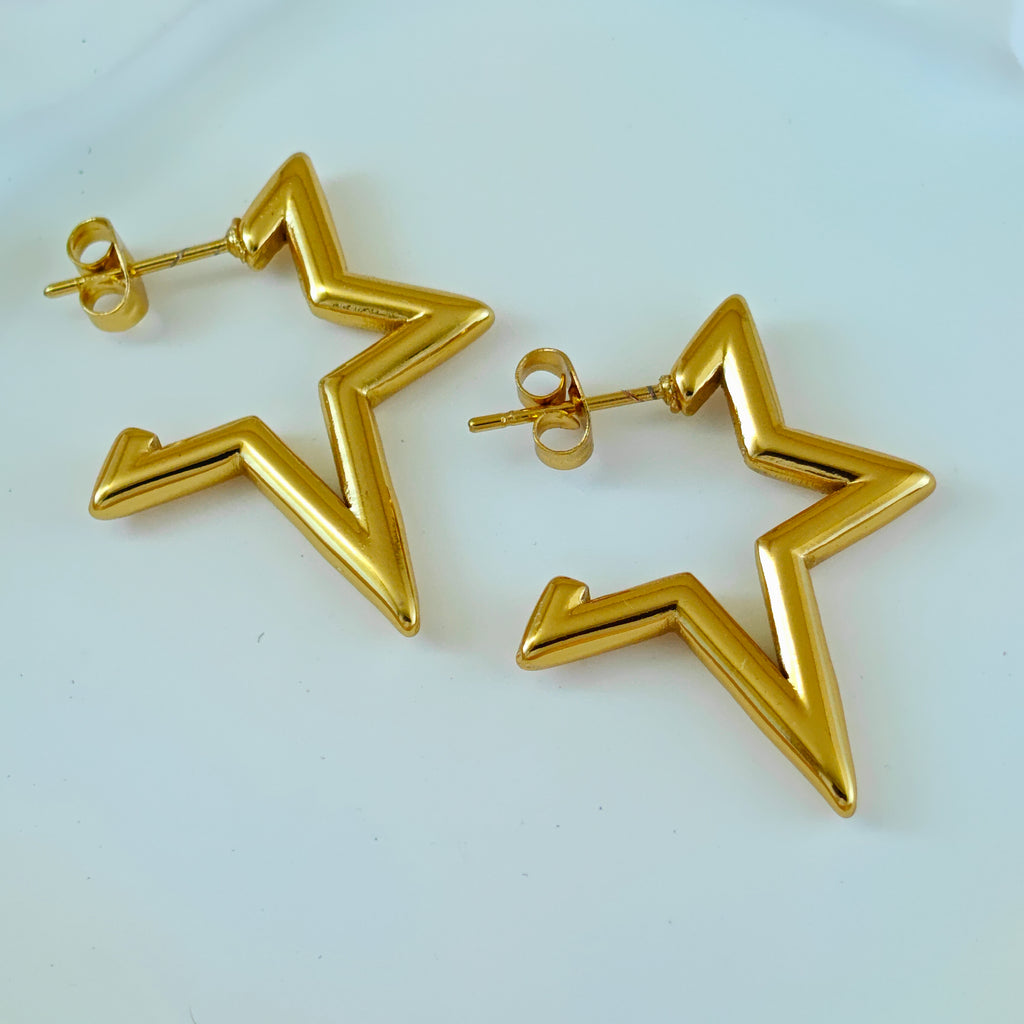 Gold Open Star Anti Tarnish Korean Earrings