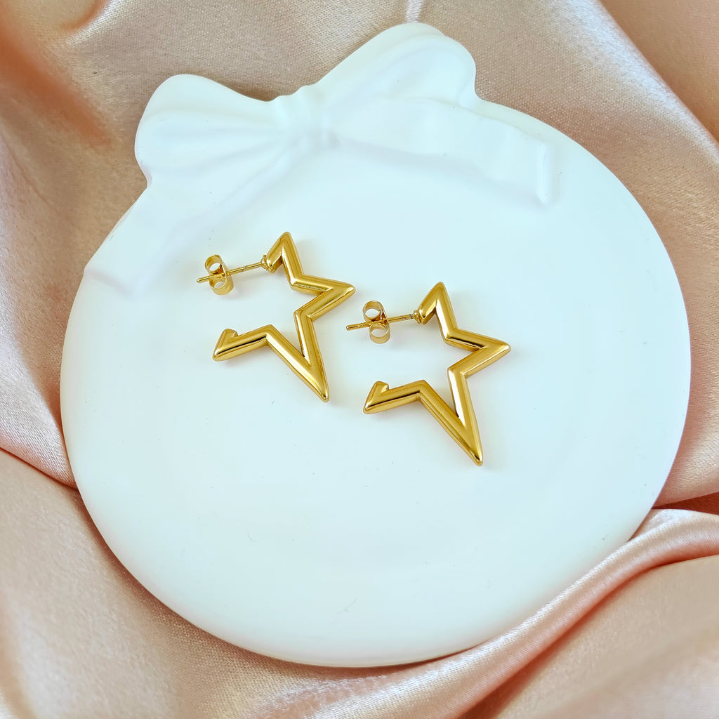 Gold Open Star Anti Tarnish Korean Earrings