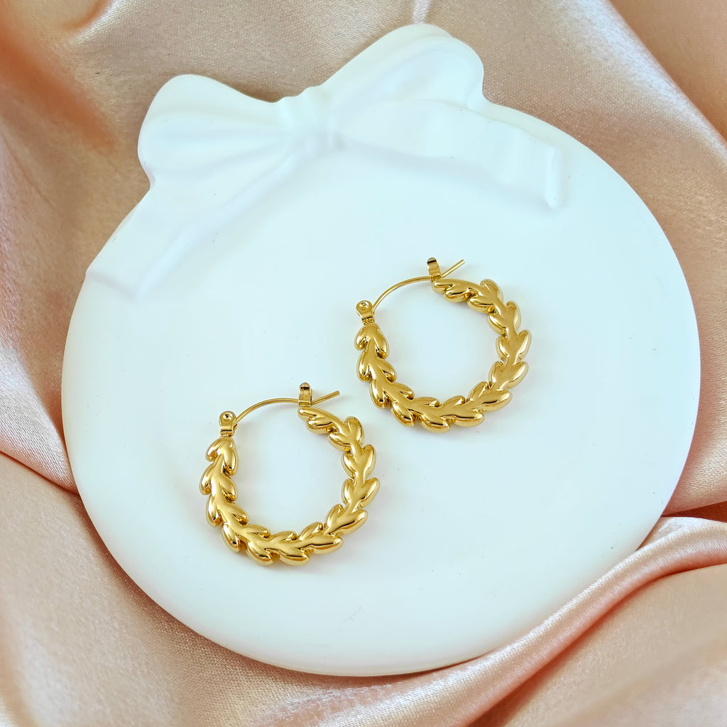 Gold Laurel Anti Tarnish Korean Hoop Earrings