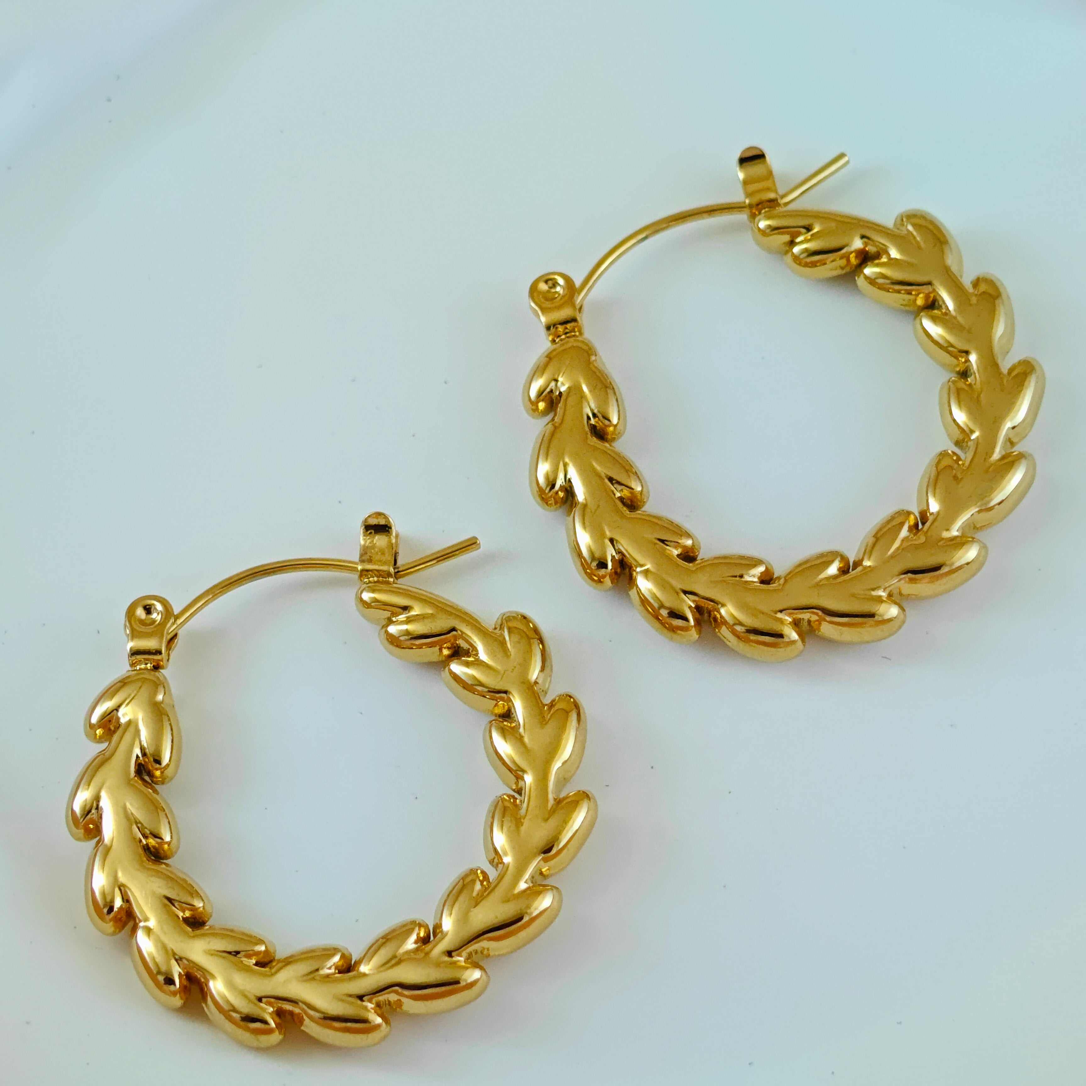 Gold Laurel Anti Tarnish Korean Hoop Earrings