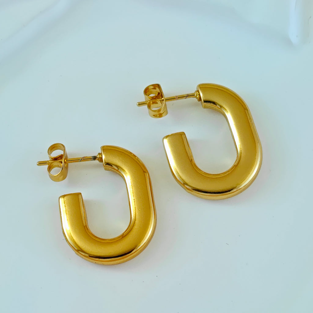 Gold Tone Non-Tarnishing Korean Arch Hoops