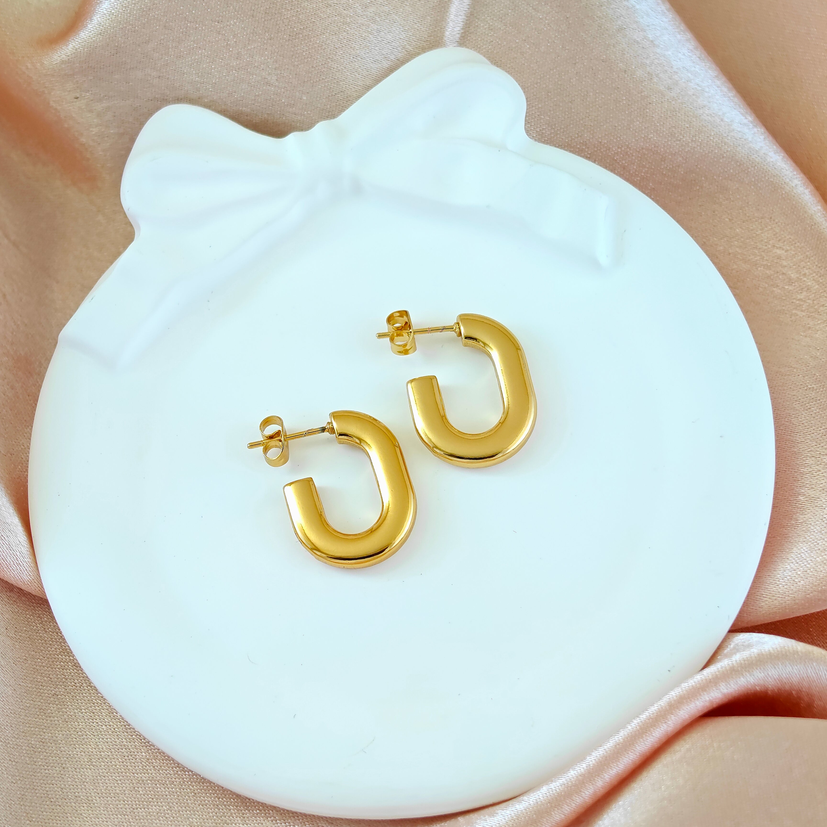 Gold Tone Non-Tarnishing Korean Arch Hoops