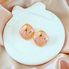 Pink Enamel Gold Anti Tarnish Korean Stud Earrings