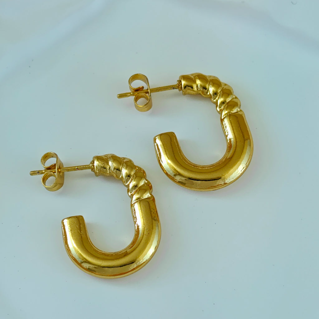Gold Tone Non-Tarnishing Korean Rope Edge Hoops