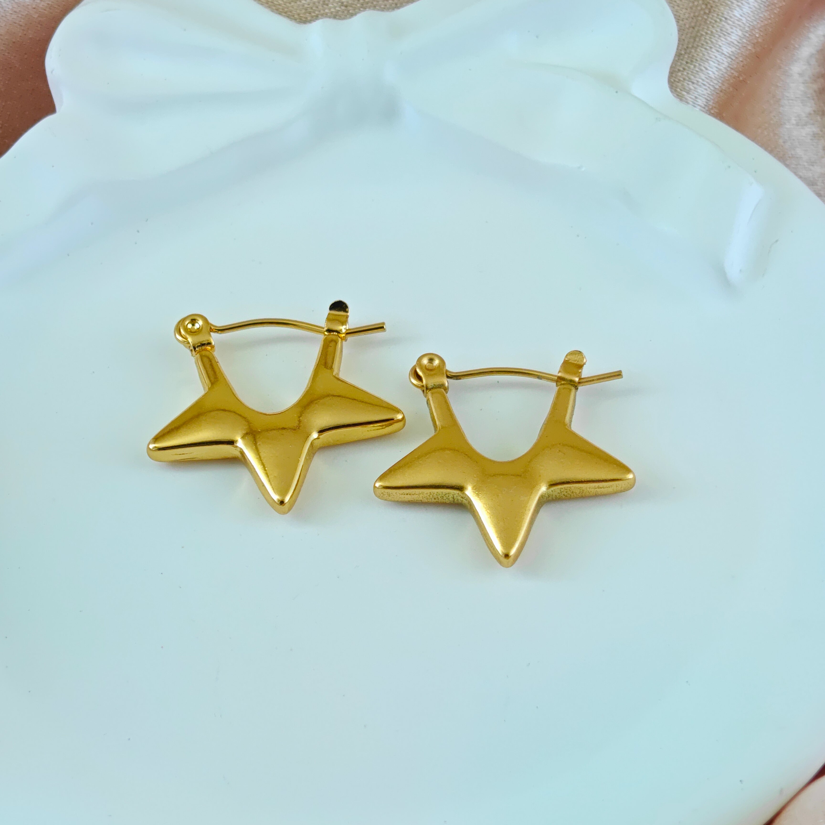 Bold Star Anti Tarnish Korean Hoop Earrings