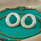 Teal Enamel Anti Tarnish Korean Open Circle Studs