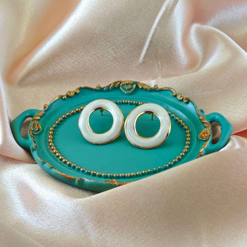 Teal Enamel Anti Tarnish Korean Open Circle Studs