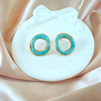 Teal Enamel Anti Tarnish Korean Open Circle Studs