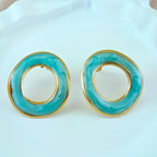 Teal Enamel Anti Tarnish Korean Open Circle Studs