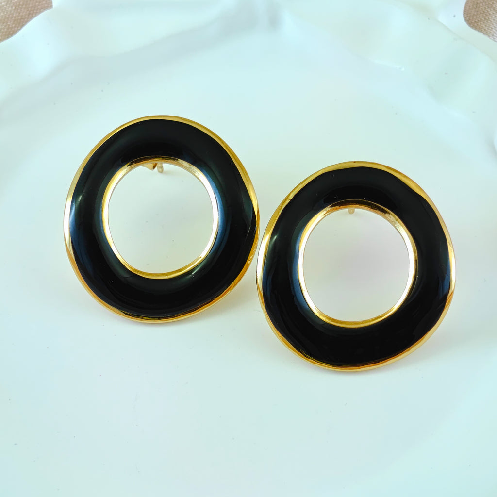 Teal Enamel Anti Tarnish Korean Open Circle Studs