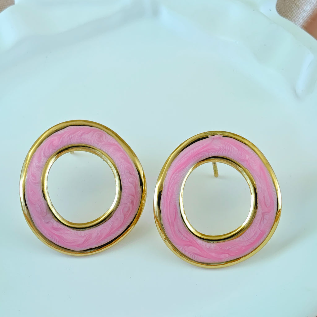 Teal Enamel Anti Tarnish Korean Open Circle Studs