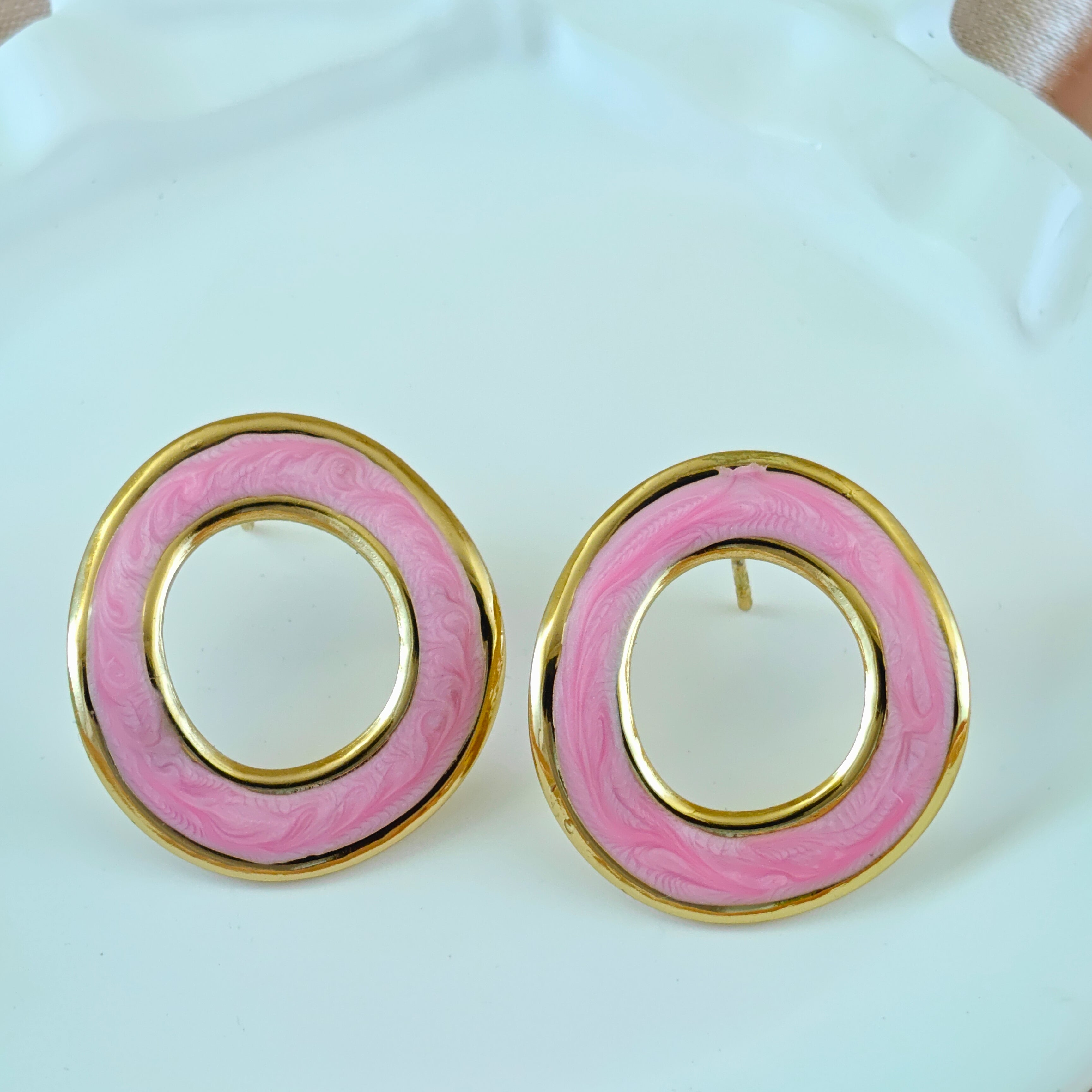 Teal Enamel Anti Tarnish Korean Open Circle Studs