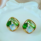 Green Crystal Anti Tarnish Korean Statement Studs