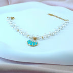 Gold Tone Non-Tarnishing Korean Pearl Charm Bracelet