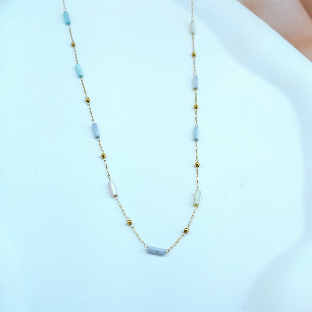 Long Chain with Colorful Cylinder Beads | Korean Anti-Tarnish Jewelry