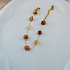 Carnelian Agate Bead Bracelet  Dainty Anti-Tarnish Korean Jewelry