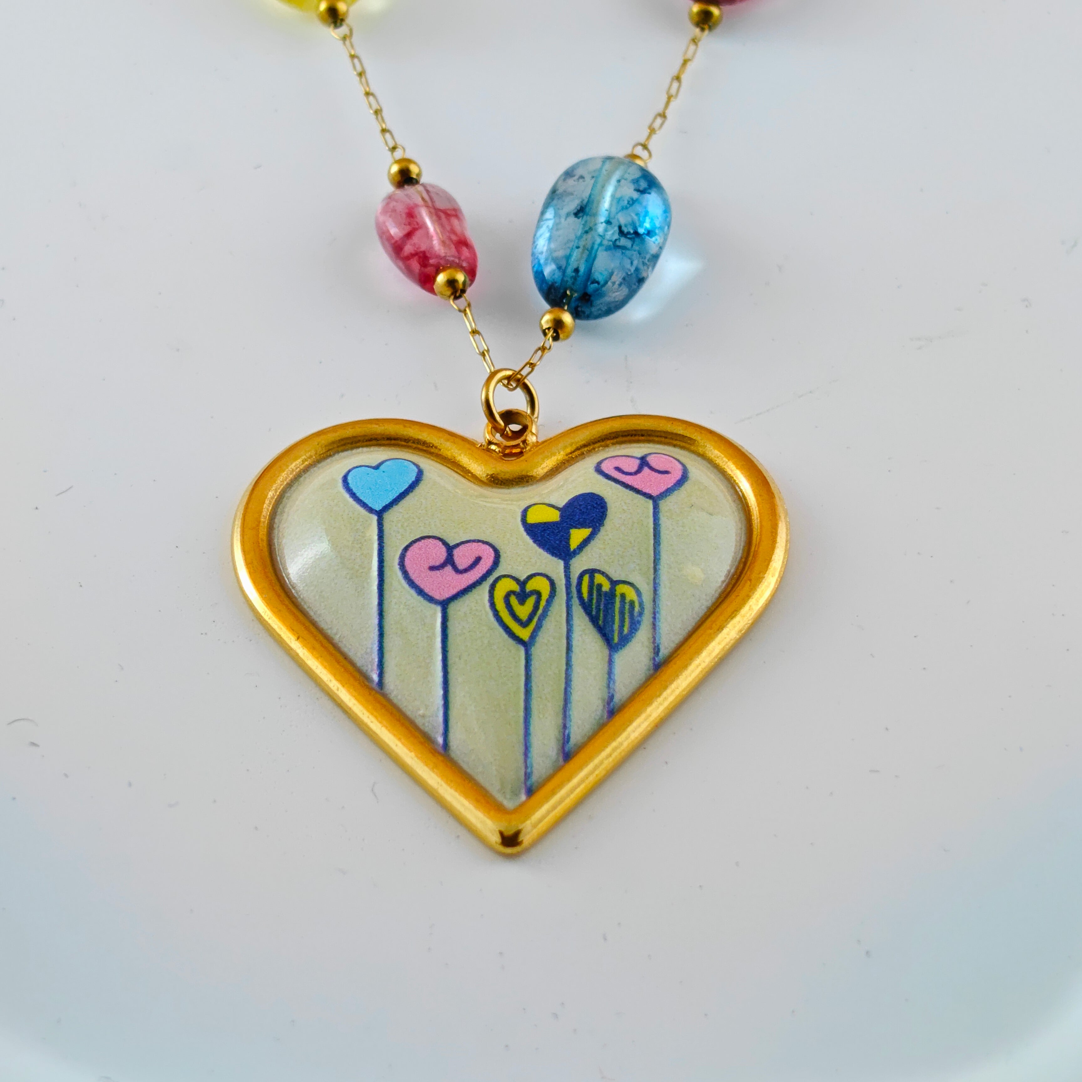 Whimsical Heart Pendant & Colorful Bead Necklace Anti-Tarnish Korean Jewelry