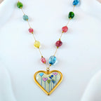 Whimsical Heart Pendant & Colorful Bead Necklace Anti-Tarnish Korean Jewelry