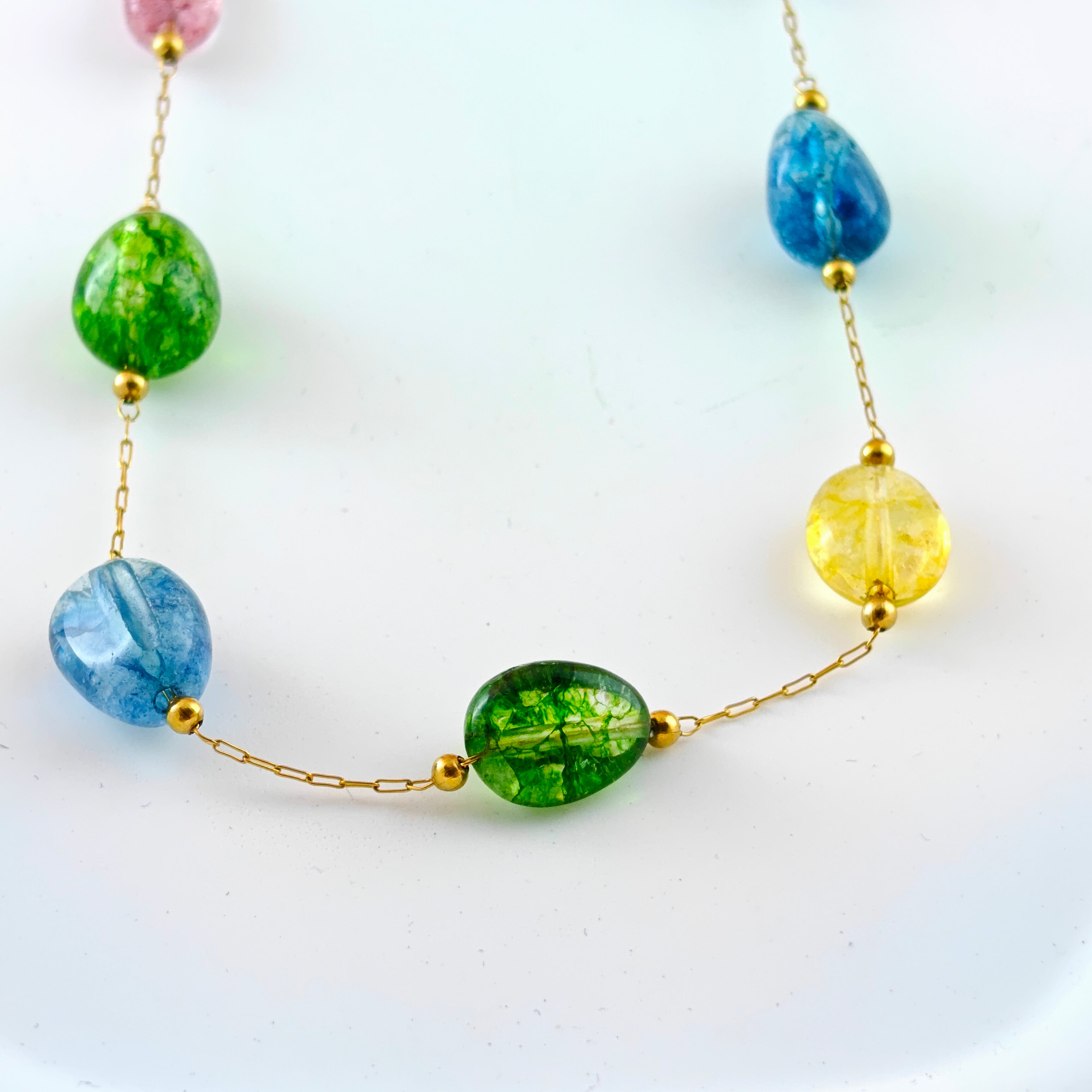 Vibrant Multicolored Gemstone Necklace | Anti-Tarnish Korean Jewelry