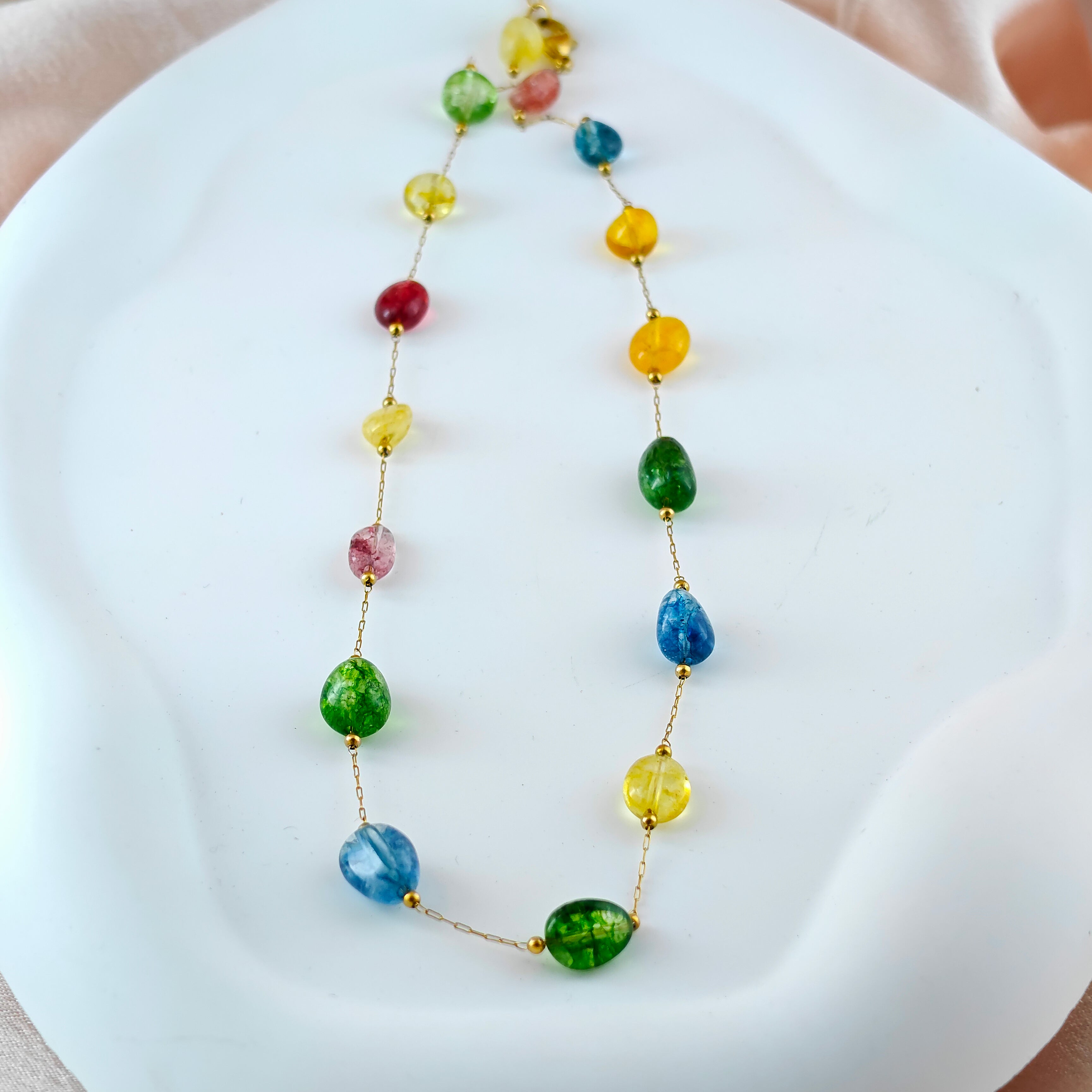 Vibrant Multicolored Gemstone Necklace | Anti-Tarnish Korean Jewelry