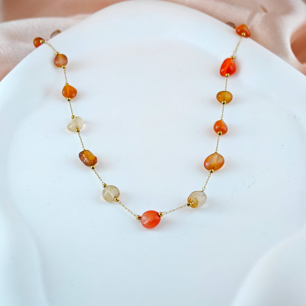 Warm Tone Natural Stone Bead Necklace | Korean Anti-Tarnish Jewelry