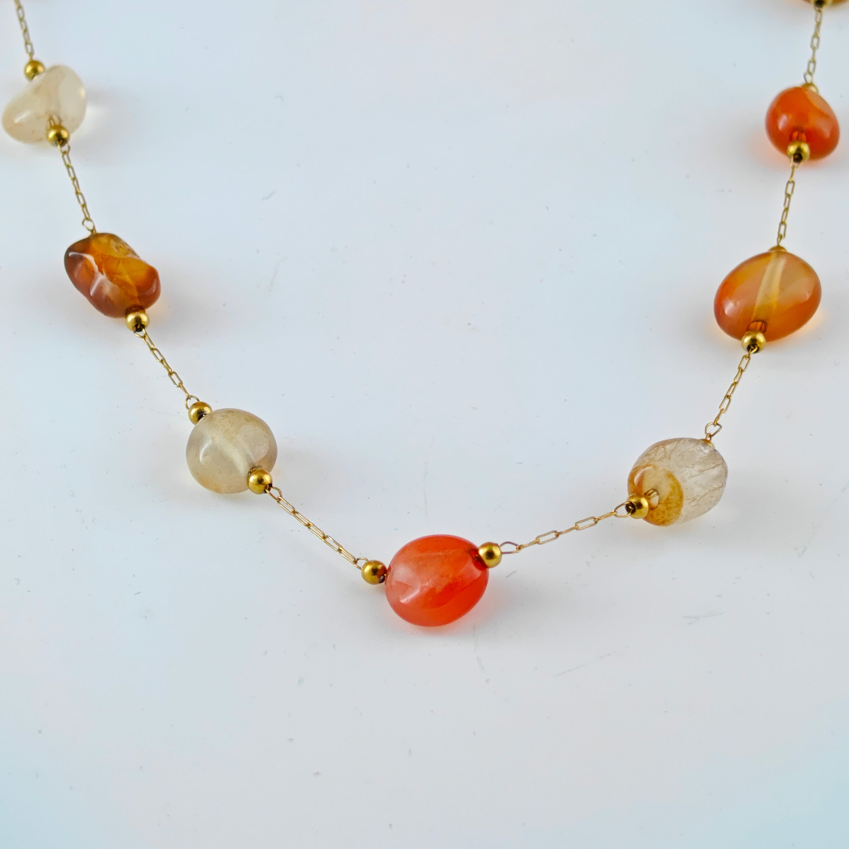 Warm Tone Natural Stone Bead Necklace | Korean Anti-Tarnish Jewelry