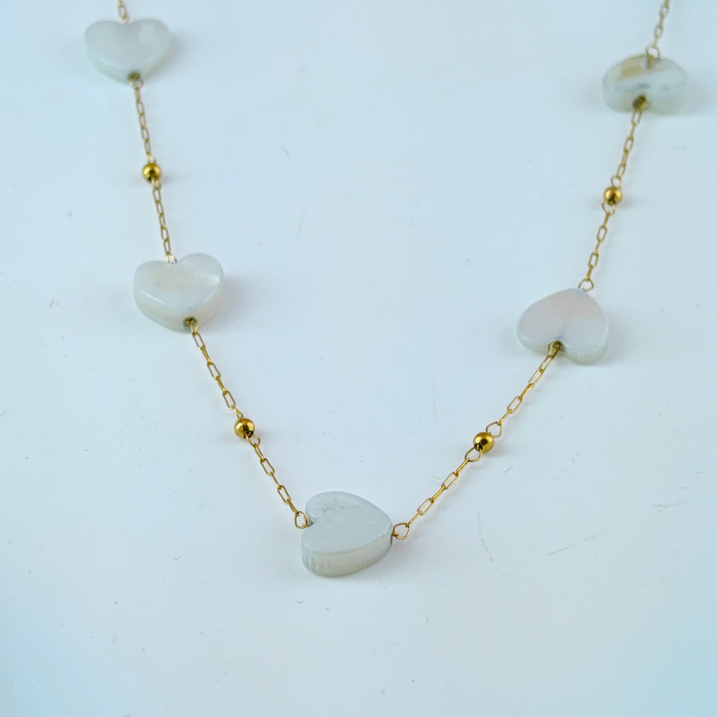 White Heart Charm Gold Chain Necklace Korean Anti-Tarnish Jewelry