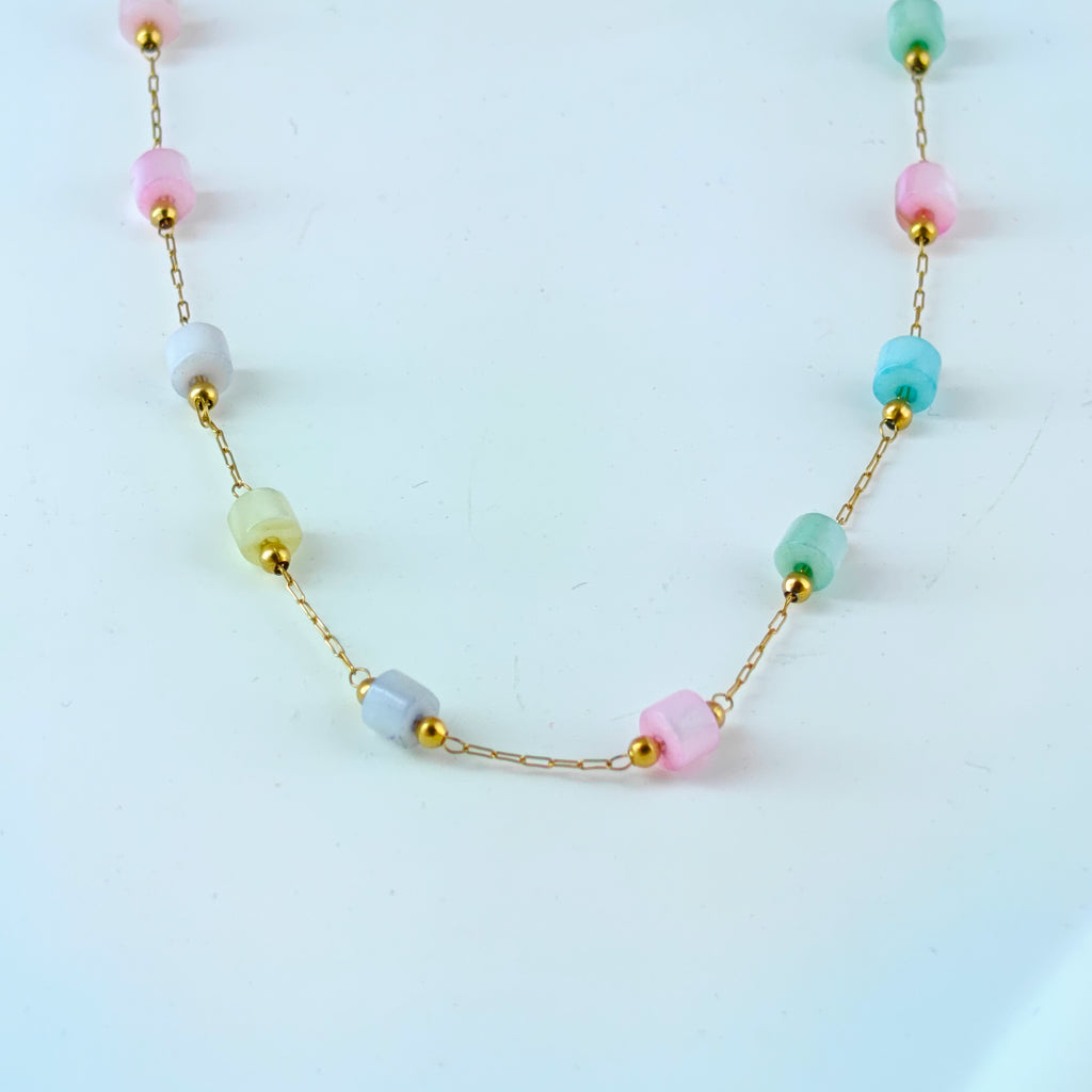 Long Chain with Colorful Cylinder Beads | Korean Anti-Tarnish Jewelry