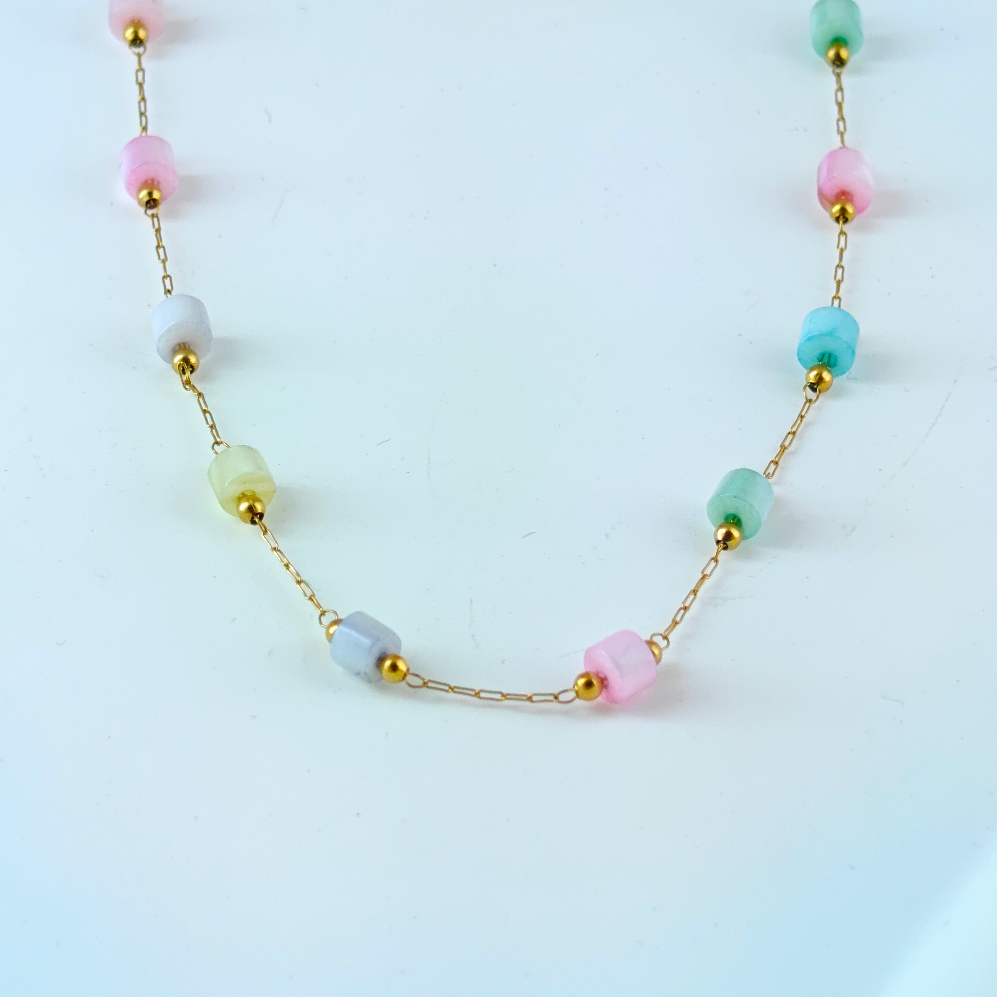 Long Chain with Colorful Cylinder Beads | Korean Anti-Tarnish Jewelry
