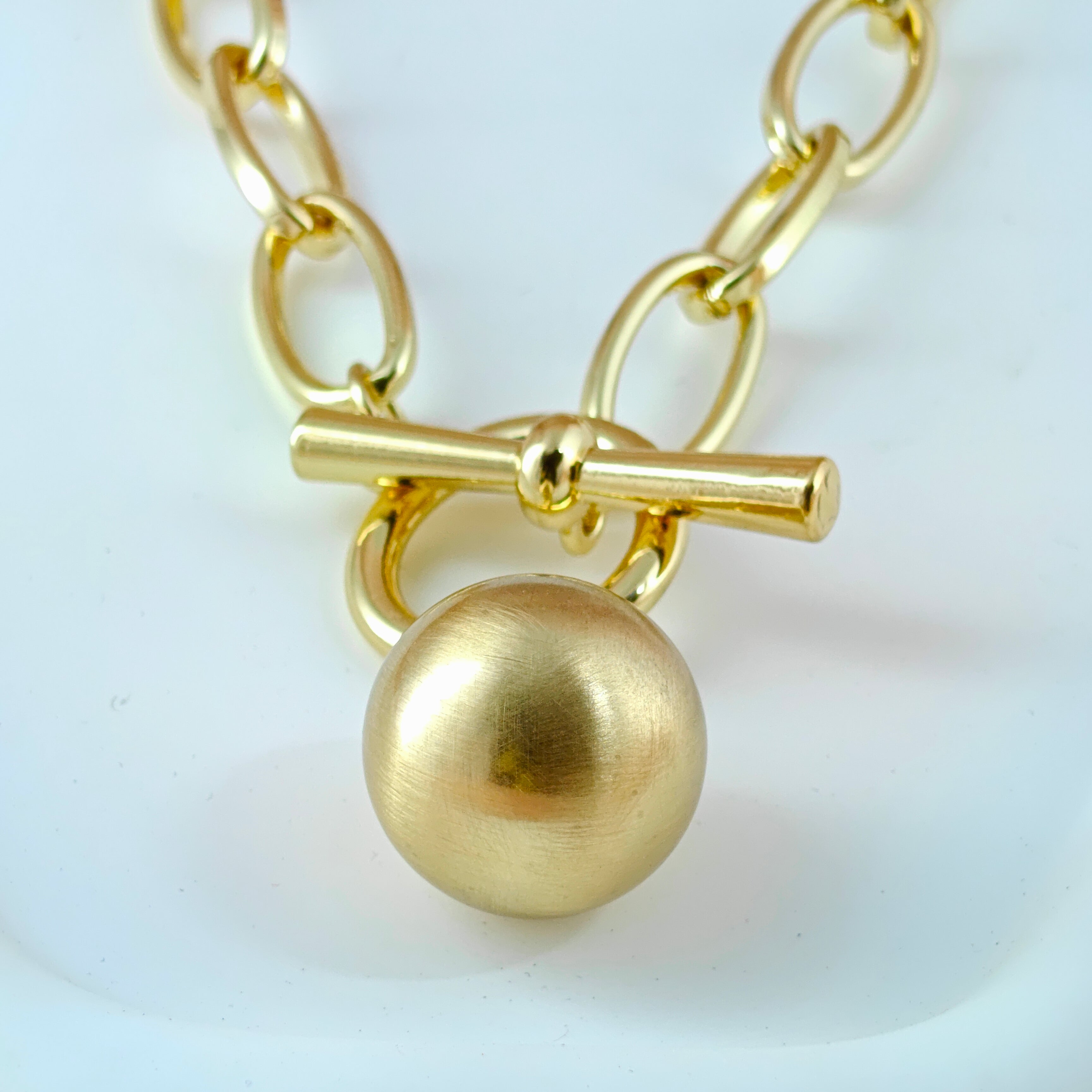Bold Chain and Ball Toggle Necklace Anti-Tarnish Korean Jewelry