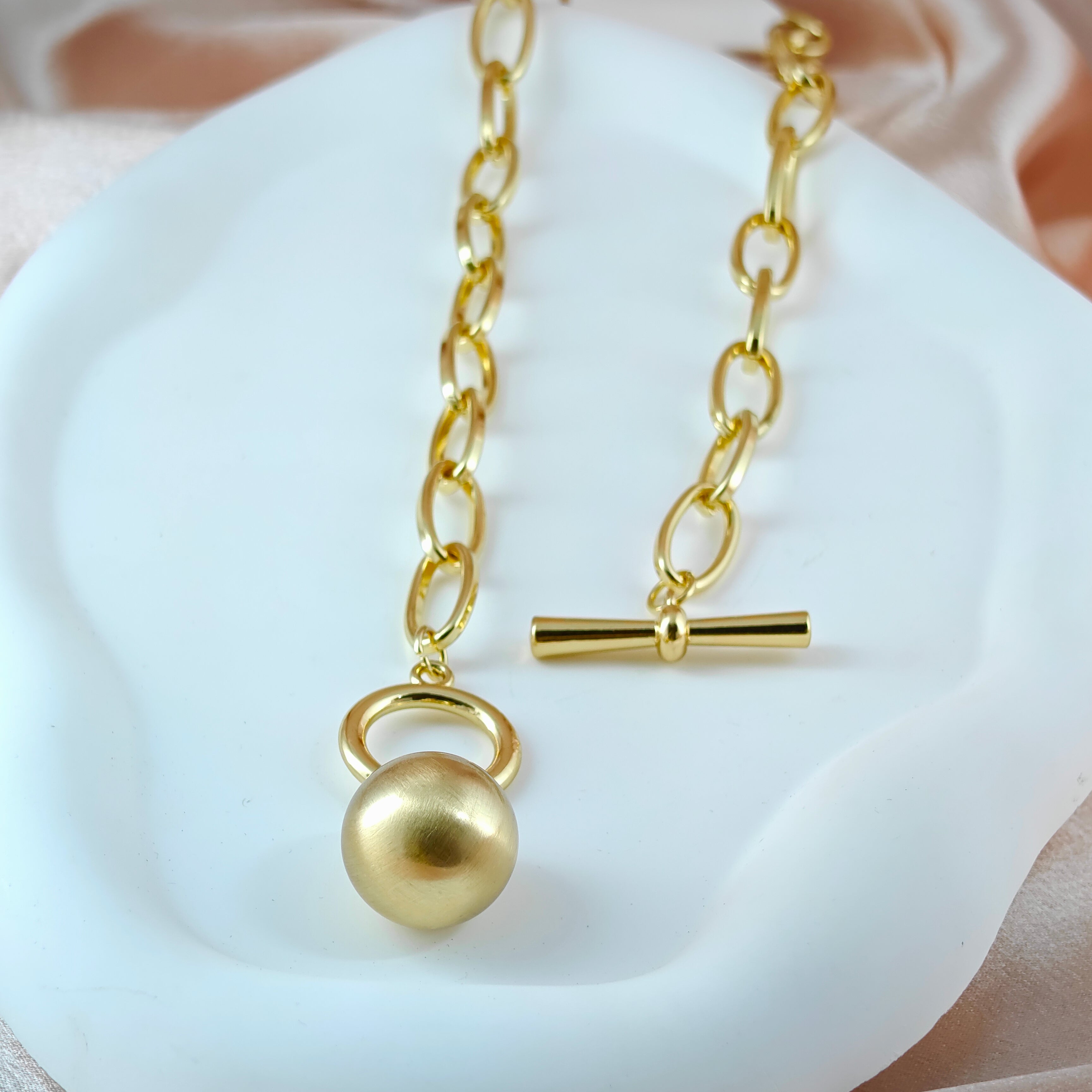Bold Chain and Ball Toggle Necklace Anti-Tarnish Korean Jewelry