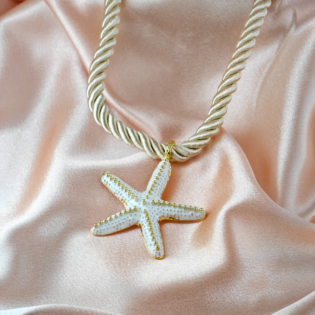 Unique White Enamel Starfish Charm Necklace Korean Anti-Tarnish Jewelry